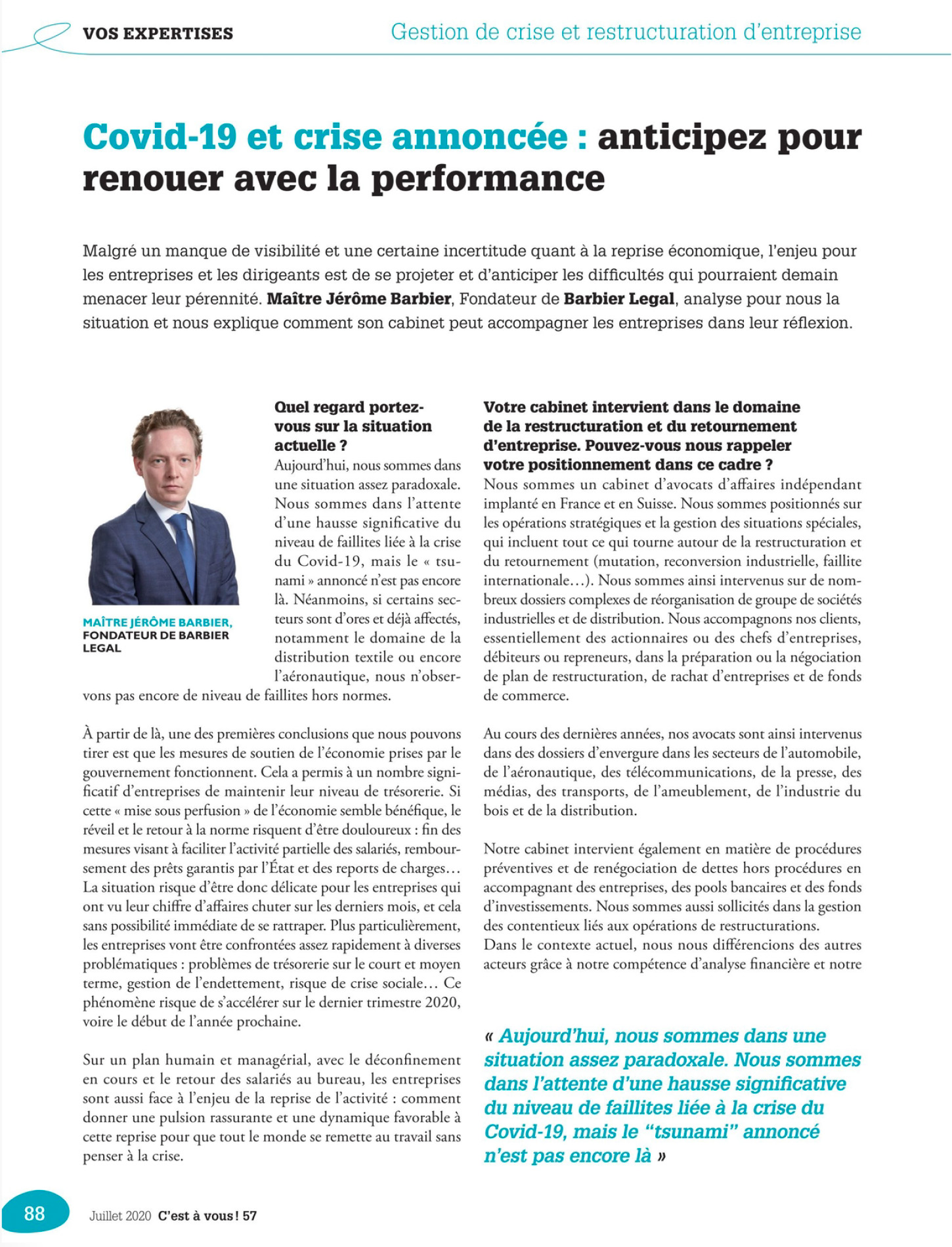 C'est à Vous 57 - Covid-19 et crise annoncée : anticipez pour renouer avec la performance.